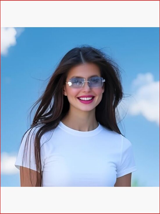 Vintage Rimless Rectangle Sunglasses with UV400 Protection
